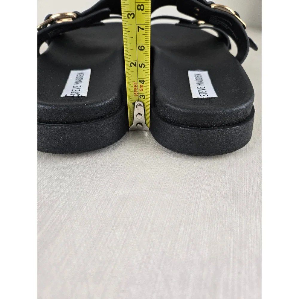 Steve Madden Hanni Black Platform Slide Sandals Gold Buckle Womens 8.5M - Picture 11 of 12